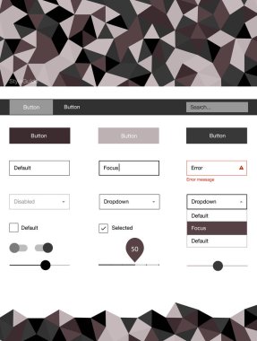 Işık gri vektör tasarım UI kiti ile mozaik. Üçgenler ile poligonal tarzında modern stil rehberi. Web siteleri, açılış sayfaları için güzel düzeni.