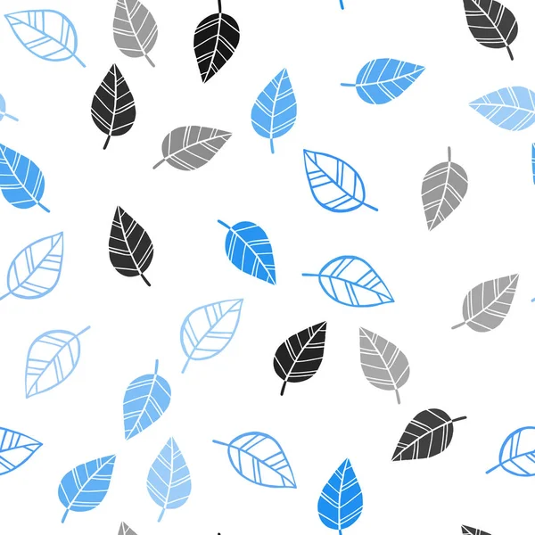 Modèle Doodle Sans Couture Vecteur Bleu Clair Avec Des Feuilles — Image vectorielle