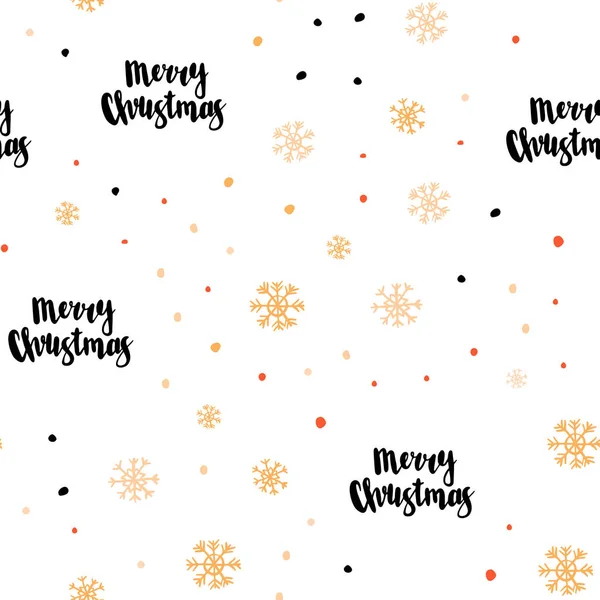 Licht Orange Vektor Nahtlosen Hintergrund Mit Weihnachten Schneeflocken Glitzernde Abstrakte — Stockvektor