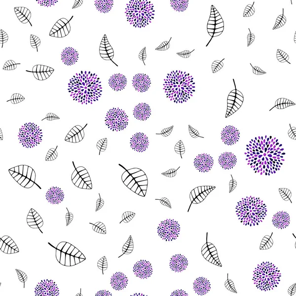 Mor ışık, yapraklar, çiçekler vektör sorunsuz zarif desenle pembe. Yaprak ve çiçek ile modern soyut resim. Desen tasarım kumaş, duvar kağıtları.