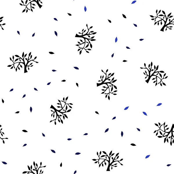 Tmavě Modrý Vektor Bezešvé Pozadí Abstraktní Listů Větvemi Doodle Obrázek — Stockový vektor