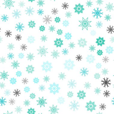 Açık mavi, yeşil vektör sorunsuz kapak güzel kar taneleri ile. Bulanık arka plan gradyan ile kar. Tekstil, kumaş, duvar kağıtları için tasarım.