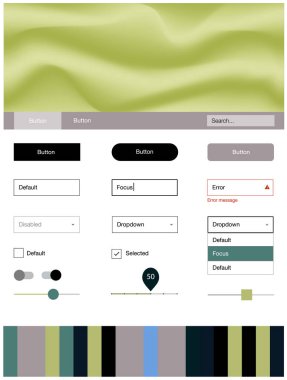 Açık mavi, sarı vektör UI kiti balonu şekiller ile. Gradyan ile mermer tarzı kıvırcık illüstrasyon parlayan. Web siteleri, açılış sayfaları için güzel düzeni.