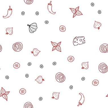 Koyu kırmızı mutfak gurme ile sorunsuz kapak vektör. Bulanık dekoratif tasarım doodle tarzı aperatifler. Reklam, poster, afiş kafe ya da restoran için tasarım.