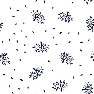 Yaprakları, koyu mavi vektör sorunsuz zarif şablonuyla dalları. Renkli resimde doodle tarzı yapraklar, dallar ile. Doku pencere panjur, perdeler için.