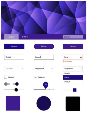 Koyu mor, pembe üçgen ile stil rehberi vektör. Renkli UI/ux kiti üstbilgi ile üçgen oluşuyordu. Bu örnek için sitesidir.