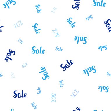 Işık mavi vektör sorunsuz kapak sembollerle 30, 50, %70 satış. Beyaz arka plan üzerinde renkli kelime gradyan ile satış. Reklamlar alışveriş sezon satış için şablon.