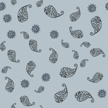 Koyu mavi, yeşil yaprak ve çiçek ile sorunsuz doodle arka plan vektör. Glitter soyut resimde yaprak ve çiçek ile. İşiniz için en iyi bulanık tasarım.