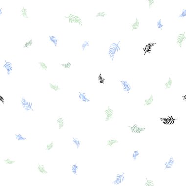 Açık mavi, yeşil vektör sorunsuz doğal arka plan yaprakları ile. Yarım yamalak karalamalar ile arka plan bulanık yapraklarda. Duvar kağıdı, kumaş üreticileri için modaya uygun bir tasarım.