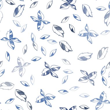 Hafif mavi vektör yaprak ile Dikişsiz soyut desen. Hint tarzı ile bulanık dekoratif tasarım bırakır. Desen tasarım pencere panjur, perdeler.