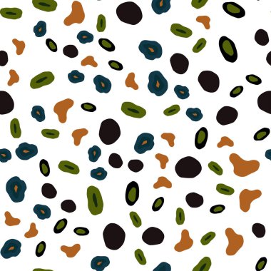 Koyu yeşil, kırmızı daireler ile sorunsuz şablon vektör. Modern Soyut illüstrasyon renkli su ile bırakır. Desen için modaya uygun Kumaş, duvar kağıtları.