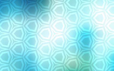 Açık mavi, altıgen şekilli yeşil vektör düzeni. Bulanık arkaplanda renkli altıgenler. Reklamlar, broşürler için desen.