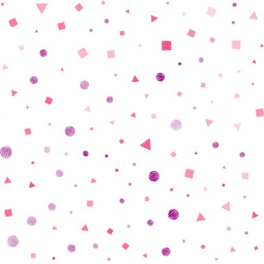 Pembe ışık, daireler, çizgiler, dikdörtgenler vektör sorunsuz düzeniyle sarı. Renkli daireler, üçgenler, kareler kümesiyle Illustration. Desen tasarım kumaş, duvar kağıtları.