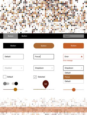 Karanlık çok renkli vektör stil rehberi daireler ile. Basit malzeme tasarım kiti üstbilgisindeki renkli noktalar ile. Açılış sayfanız için modern şablon.