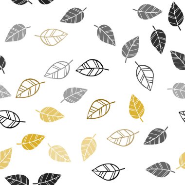 Koyu yeşil, sarı vektör sorunsuz zarif şablonuyla bırakır. Parlayan illüstrasyon karalama stilinde yaprakları ile renkli. Duvar kağıdı, kumaş üreticileri için modaya uygun bir tasarım.