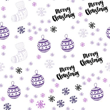 Hafif pembe vektör parlak kar taneleri, toplar, çorap, eldiven ile sorunsuz düzeni. Gradyan ile renkli xmas öğeleri. Tekstil, kumaş, duvar kağıtları için tasarım.