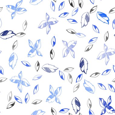 Hafif mavi vektör sorunsuz doodle desen yaprakları ile. Yaprakları doodle tarzı ile renkli soyut resimde. Kartvizit, Web siteleri için şablon.