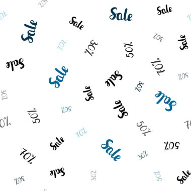 Koyu mavi vektör satış fiyatları 30, 50, %70 sorunsuz doku. Beyaz arka plan üzerinde renkli kelime gradyan ile satış. Reklamlar, poster, afiş satış için desen.