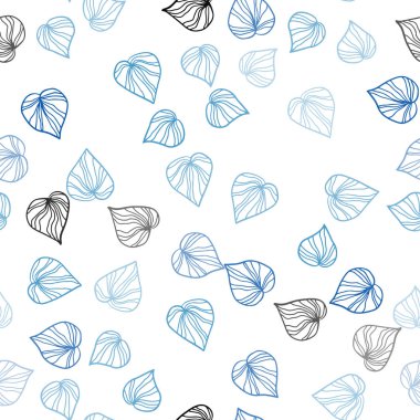Hafif mavi vektör sorunsuz doğal arka plan yaprakları ile. Renkli resimde doodle tarzı yaprakları ile. Desen için modaya uygun Kumaş, duvar kağıtları.