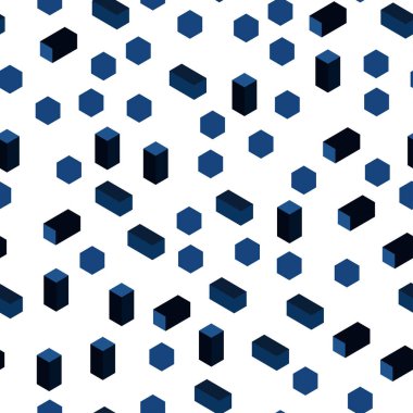 Koyu mavi kare tarzı kesintisiz, izometrik desen vektör. İllüstrasyon renkli dikdörtgenler dizi. Desen için modaya uygun Kumaş, duvar kağıtları.