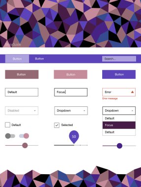 Koyu pembe, yeşil web UI kiti poligonal tarzı vektör. Renkli UI/ux kiti üstbilgi ile üçgen oluşuyordu. Web siteleri, açılış sayfaları için güzel düzeni.