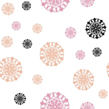 Pembe ışık, vektör buz kar taneleri sorunsuz şablonuyla sarı. Bulanık arka plan gradyan ile kar. Tekstil, kumaş, duvar kağıtları için tasarım.