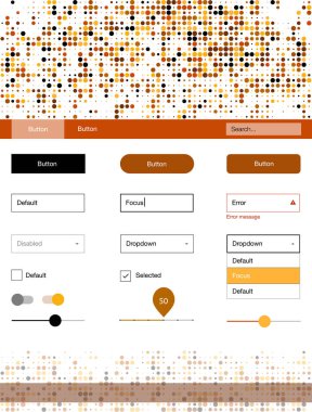 Noktalı ışık turuncu vektör tel kafes kiti. Web Kullanıcı arabirimi kiti başlığını soyut degrade daireler ile. Web siteleri, açılış sayfaları için güzel düzeni.