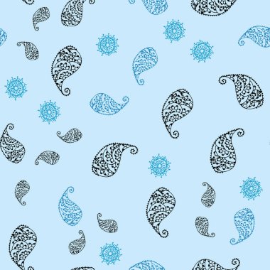 Hafif mavi vektör yaprak ve çiçek ile sorunsuz soyut tasarım. Yaprak ve çiçek ile yeni renkli resimde. Web siteleri ve tasarımlar için desen.