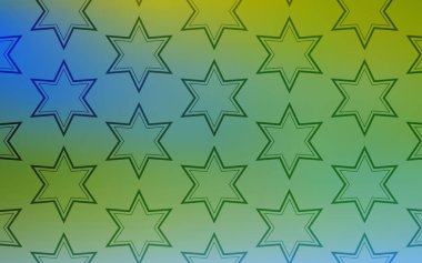 Açık mavi, yeşil vektör kapak ile küçük ve büyük yıldız. Glitter soyut illüstrasyon renkli yıldız ile. Desen yeni yıl reklam, kitapçıklar için.