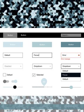 Koyu mavi vektör küreler web UI kiti. Güzel UI ux kiti ile onun üstbilgisindeki renkli noktalar. Web siteleri, açılış sayfaları için güzel düzeni.