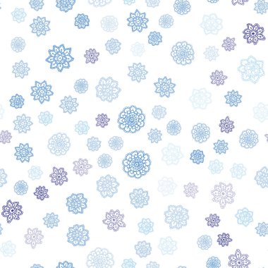 Pembe ışık, vektör sorunsuz düzen parlak kar taneleri ile mavi. Bulanık arka plan gradyan ile kar. Duvar kağıdı, kumaş üreticileri için modaya uygun bir tasarım.