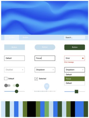 Açık mavi, yeşil vektör web UI kiti ile lamba şekiller. Renkli resimde gradyan ile soyut memphis tarzı. Bu web siteleri için kullanabileceğiniz şablon.
