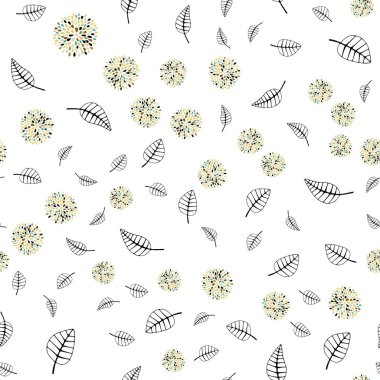 Açık yeşil, sarı vektör sorunsuz soyut tasarım yapraklar, çiçekler. Bulanık stil yaprakları, çiçekleri ile yaratıcı çizimde. Desen tasarım kumaş, duvar kağıtları.