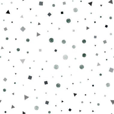 Koyu yeşil daireler ile poligonal tarzı ile sorunsuz kapak vektör. Renkli daireler, üçgenler, kareler kümesiyle Illustration. Desen tasarım kumaş, duvar kağıtları.