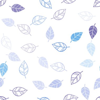 Pembe ışık, vektör sorunsuz zarif desen yaprakları ile mavi. Doodle tarzı yaprakları ile yeni renkli resimde. Tekstil, kumaş, duvar kağıtları için tasarım.
