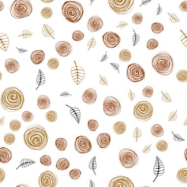 Koyu kırmızı, sarı yaprak ve çiçek ile sorunsuz doğal sanat vektör. Yaprakları doodle tarzı ile renkli soyut resimde. Desen tasarım kumaş, duvar kağıtları.