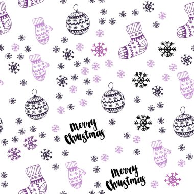 Işık mor, pembe vektör sorunsuz kapak güzel kar taneleri, toplar, çorap, eldiven ile. Renkli resimde xmas sembolleri ile. Desen için modaya uygun Kumaş, duvar kağıtları.