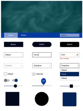 Koyu mavi vektör UI kiti ile bulutlar ve yıldız. Basit malzeme tasarım kiti üstbilgisindeki renkli bulutlar ile. Web siteleri için basit renkli tasarım.