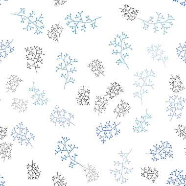 Hafif mavi vektör dalları ile seamless zarif modeli. Renkli resimde doodle tarzı yapraklar, dallar ile. Desen için modaya uygun Kumaş, duvar kağıtları.