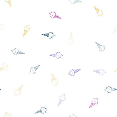 Işık çok renkli vektör soğuk dondurma ile seamless modeli. Lezzetli tatlı Ice - cream koni kümesiyle illüstrasyon. Desen reklamlar Kahvaltı, Öğle Yemeği, akşam yemeği için.