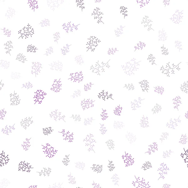Светло Фиолетовый Розовый Вектор Листьями Ветвями Иллюстрация Каракулями Абстрактном Шаблоне — стоковый вектор