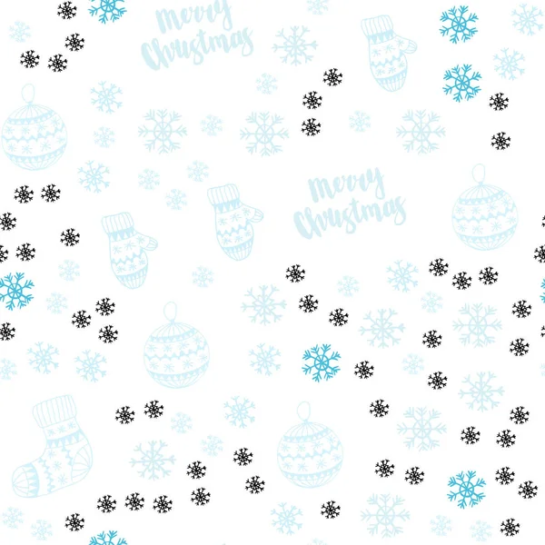 Light Blue Vector Seamless Texture Colored Snowflakes Balls Socks Mittens — Stock Vector