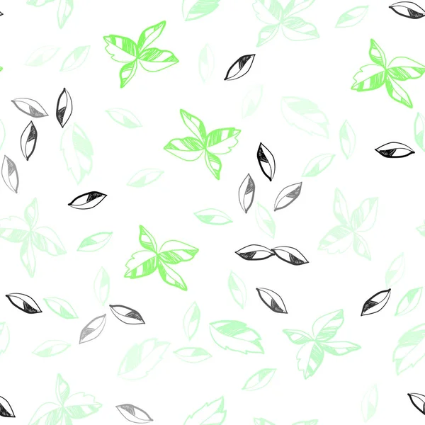 光緑ベクトルの葉でシームレスの自然な背景 落書きスタイルで葉を持つ漠然とした抽象的なイラスト テキスタイル ファブリック 壁紙デザイン — ストックベクタ