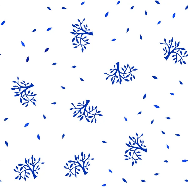 Tmavě Modrý Vektor Bezproblémovou Přirozenou Kresbu Listí Větví Listí Větvičky — Stockový vektor