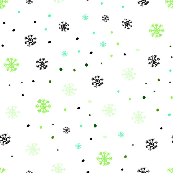 Ljus Grön Vektor Sömlös Täck Med Vackra Snöflingor Lysande Färgglada — Stock vektor