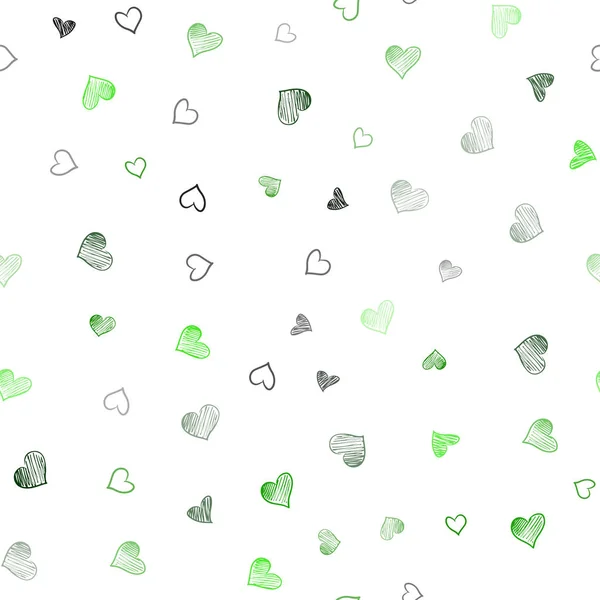 Светло Зеленый Вектор Беззапечатанный Фон Сердцами Иллюстрация Сердечными Мыслями День — стоковый вектор