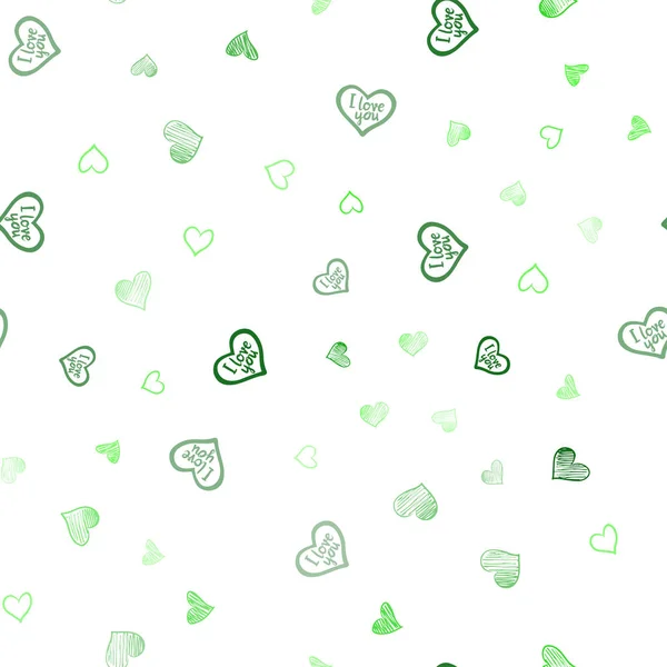 浅绿色矢量无缝覆盖与闪亮的心 心在模糊的抽象背景与五颜六色的梯度 设计广告 情人节横幅 — 图库矢量图片