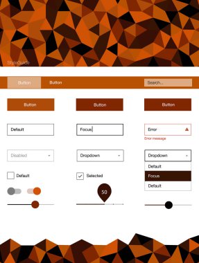 Koyu kırmızı vektör UI ux kiti üçgen tarzı. Basit malzeme tasarım kiti ile üçgen renkli mozaik. Bu örnek için sitesidir.