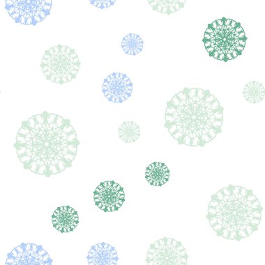 Açık mavi, parlak kar taneleri sorunsuz düzeniyle vektör yeşil. Bulanık arka plan gradyan ile kar. Desen tasarım kumaş, duvar kağıtları.
