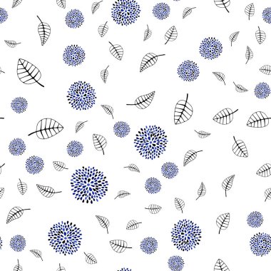 Koyu mavi vektör sorunsuz doodle arka plan yaprakları, çiçekleri ile. Renkli resimde doodle tarzı yaprakları, çiçekleri ile. Desen için modaya uygun Kumaş, duvar kağıtları.